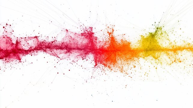Abstract colorful burst of particles on a white background.