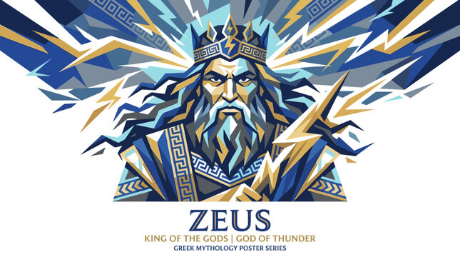 Premium vector portrait illustration of Zeus holding divine lightning inspired by ancient Greek mythology.