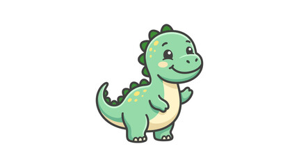 Fototapeta premium Cute green cartoon dinosaur standing alone.