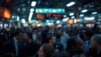Fototapeta premium Crowd of commuters in a busy train station