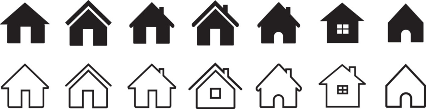 House Shape Silhouettes And Outlines On A White Background