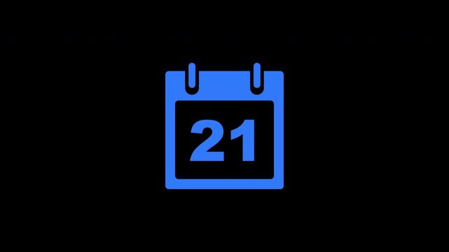 Calendar Date 21 Day Countdown Monthly Organizer Blue Transparent Alpha Channel Reveal Animation