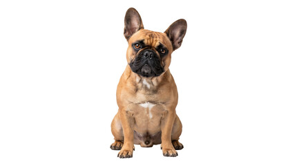French bulldog with fawn coat and dark mask sitting upright and facing forward as a PNG on a transparent background © Inkartia