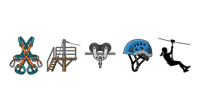 Zip Line Adventure Icon Set Outdoor Vector Collection