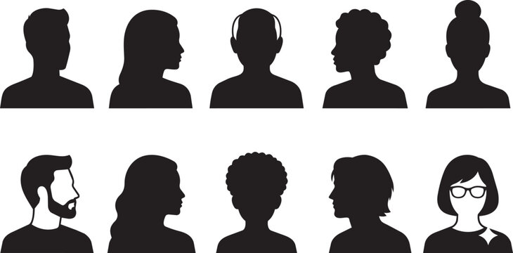Diverse human profiles in silhouette against a white background representing diversity and inclusion