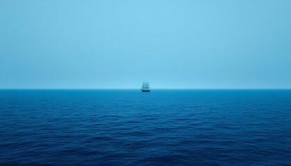 Fototapeta premium There is a boat in the middle of the ocean on a foggy day