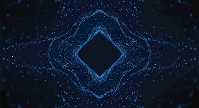 Glowing blue neon fractal design, dark background, abstract geometric pattern