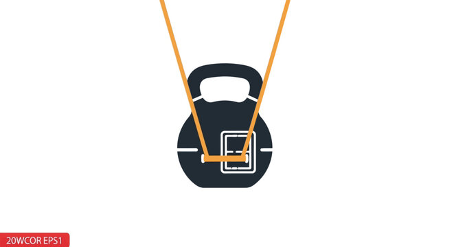 Kettlebell Weight Lifting Icon, Strength Training, Fitness Equipment, Gym Workout, Vector Art