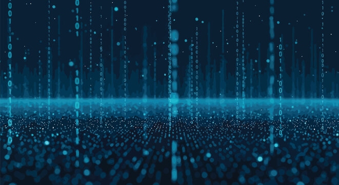 Futuristic blue code, digital matrix, technology background, cyberpunk visual effect