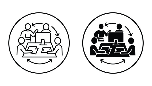 Team workflow and digital collaboration icon set with collaboration, workflow