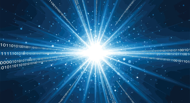 Futuristic blue light burst, radiant beam, digital background, tech illustration