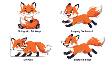 Fototapeta premium Collection of cartoon fox illustrations in various playful poses and expressions