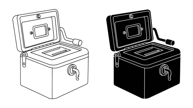 Antique safe illustration in line art and solid black style