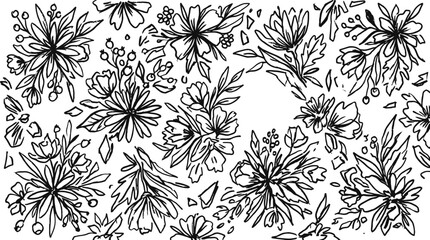 Fototapeta premium Grunge charcoal or chalk spring summer flower collection artistic illustrations