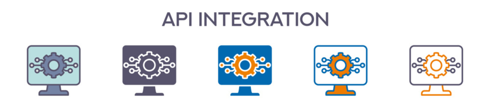 Api Integration Element For Design Graphic - Multi Styles. Vector Illustration Of Two Colored And Black. Multiple Icons Designs Can Be Used For Mobile, Ui, Web 