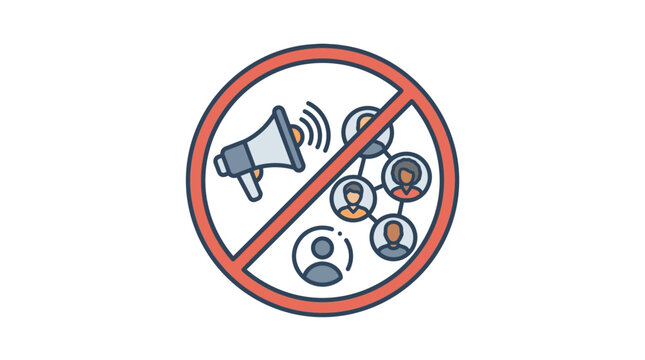 Prohibition Sign Over Megaphone and Social Network