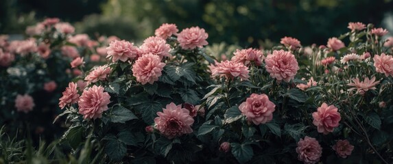 Fototapeta premium Pink flowers blooming in a garden setting