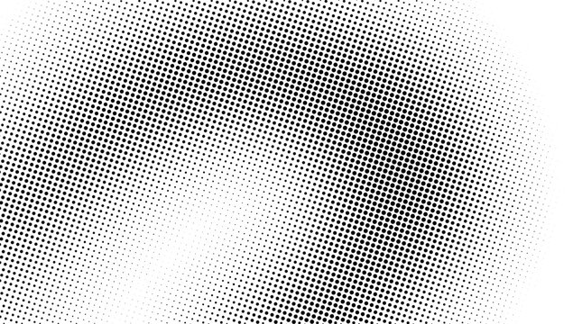 Diagonal loopy halftone dot gradient background with fading black circles on white, dynamic comic book style vector texture for motion posters, edgy layouts, advertising design. Perfect round dots
