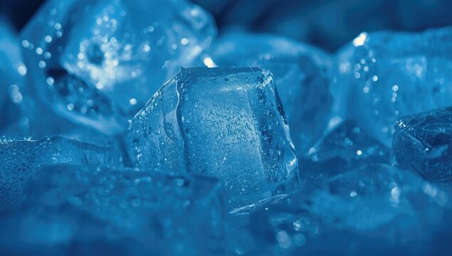 Close-up of ice cubes with a blue tint