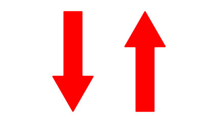 Red arrow signs showing down and up direction symbols isolated on a transparent background. © riazul