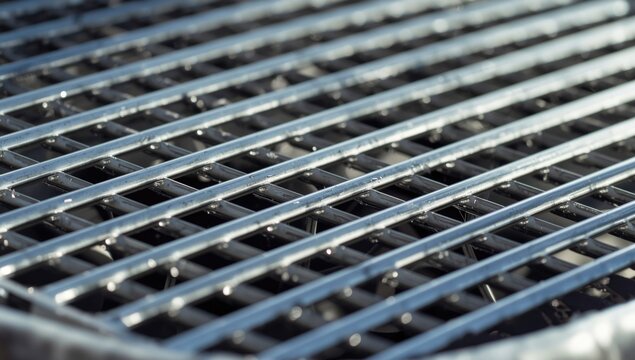 Close-up of a metal grill surface with parallel bars