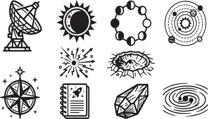 Astronomy and Space Exploration Vector Line Art Icon Set © RASHEDUL