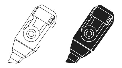 Two Styles of Highlighter Marker: A striking pair of highlighter markers, one presented as a clean outline and the other as a solid silhouette. © BD