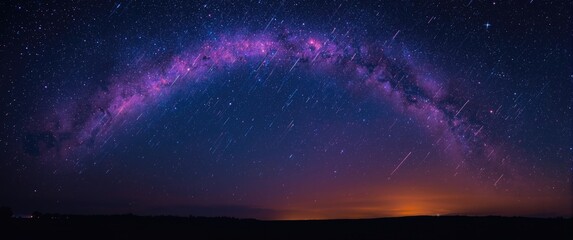 Fototapeta premium Luminous cosmic scene with vivid shooting stars in purple and blue amid a starry sky plus copy space for text placement