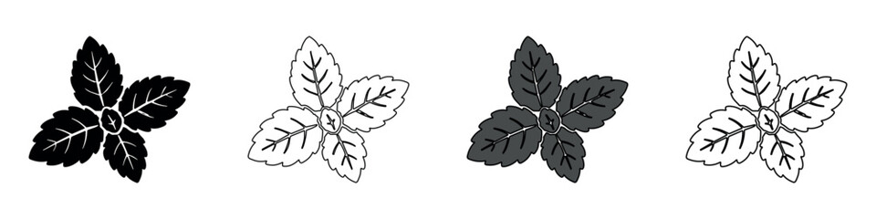 Set of four stylized mint leaf icons in different graphic styles © Ophelia