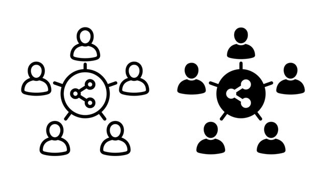 Network Connection Icons: A set of two interconnected icons representing network connections, with a central symbol radiating outward to multiple user figures.