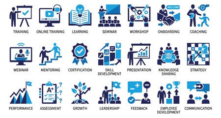 Fototapeta premium Business education icons for training learning and development concepts Isolated on white background