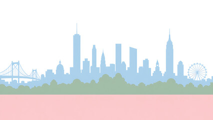Obraz premium Soft Blue City Skyline Over Green Park with Pink Ground