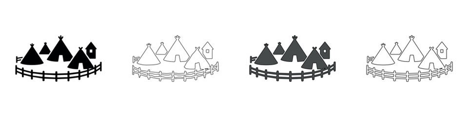 Indigenous village scene with teepees and a small house enclosed by a fence © Ophelia