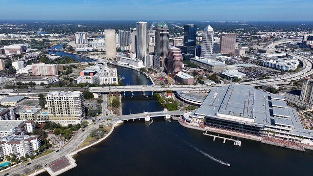 Tampa Skyline In Tampa Florida United States. Aerial View Of A Bustling City With High(Rise Buildings And Traffic. Metropolitan Landscape Commercial Building Amazing. Commercial Building.