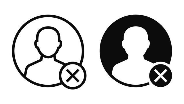 User Icon with Cross: Two profile icons, one outlined and one filled, both featuring a silhouette of a person with a red 'X' mark, indicating exclusion or removal.