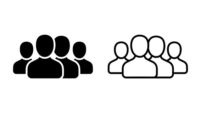 Group Iconography: A visual representation of a group of people in both solid black and outline icon forms, symbolizing community, teamwork, and collective identity.