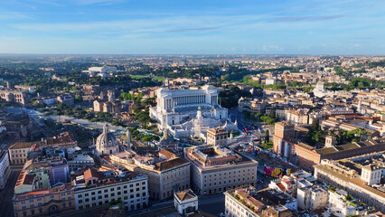 Obraz premium Rome Skyline In Rome Lazio Italy. Medieval Building In A Bustling City Viewed From Above. Metropolitan Landscape High Rise Building Amazing. Metropolitan Town. Rome Lazio.