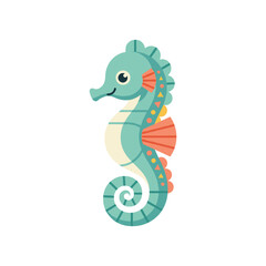 Fototapeta premium Cute cartoon seahorse illustration isolated on white background, friendly sea creature.