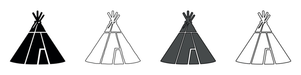 Collection of four teepee icons in different styles and colors © Ophelia
