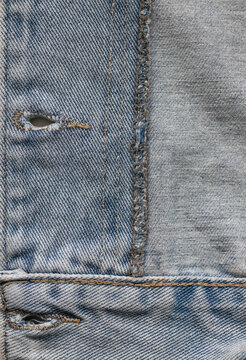 Denim buttonhole and overlock seam detail
