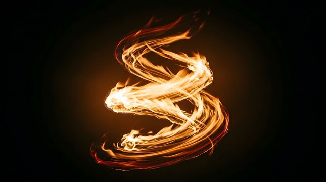 Abstract golden fire spiral light trail on a pitch-black background