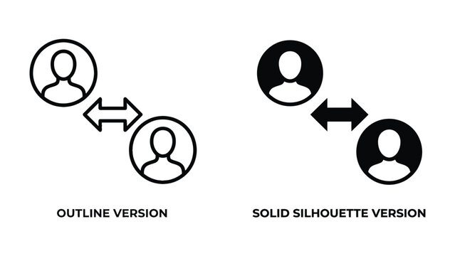 User Interface Icons: Two distinct representations of user profiles, an outline version and a solid silhouette version, with bidirectional arrows indicating connection or interaction.