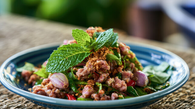 thai spicy minced pork salad larb