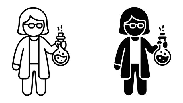 Scientist Icon: A simple icon depicts a scientist, complete with lab coat and holding a bubbling test tube, symbolizing research and discovery.