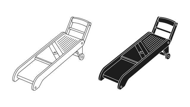 Mandoline Slicer Illustration: A simple, clean illustration of a mandoline slicer, presented in both outline and solid black versions, showcasing its functional design.