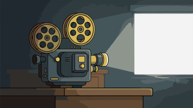 Vintage Film Projector on Brown Table.