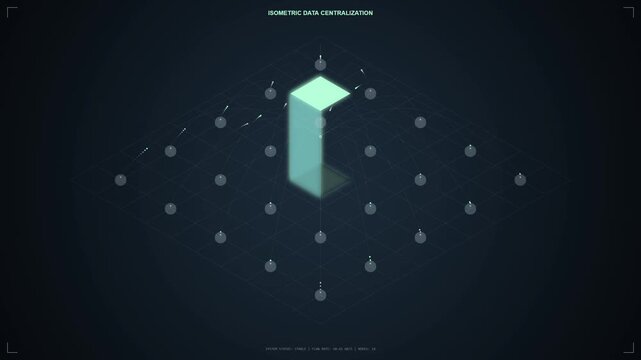 Isometric data flow animation with centralized network