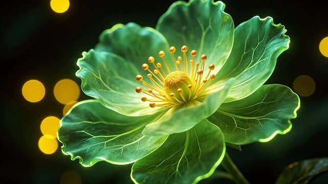 Closeup of a glowing green flower