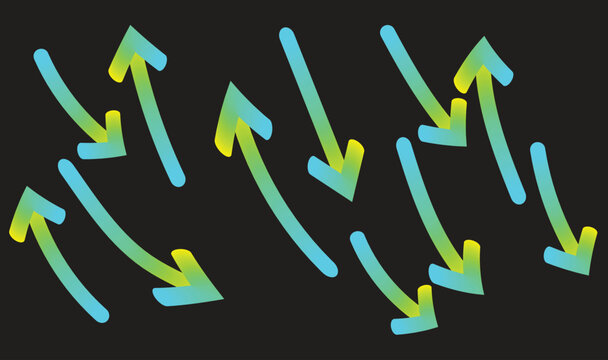 Blue Green Gradient Arrows on Black, Colorful Dynamic Direction Arrows, Modern Neon Vector Pattern 