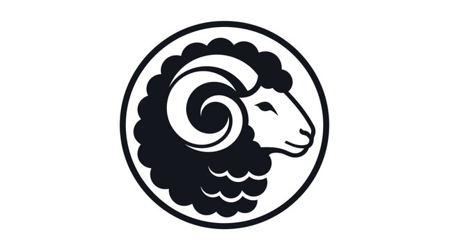 Circular stylized black ram head profile.